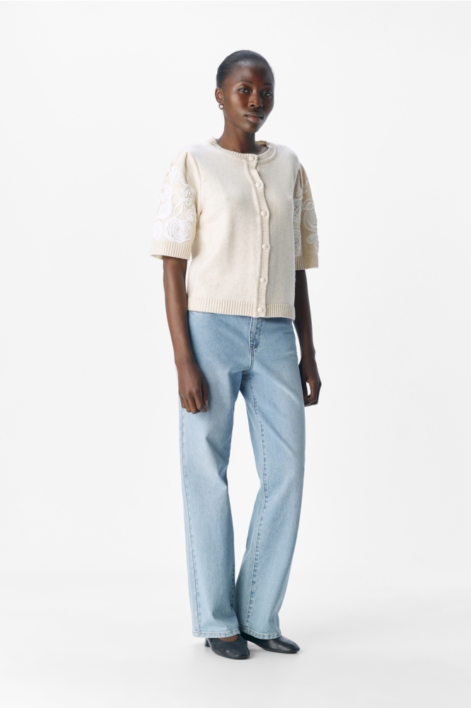 OBJJANE 2/4 RE KNIT CARDIGAN 140 23047229 White sand/Mel. w.